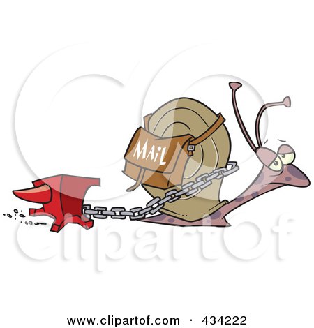 Royalty-Free (RF) Clipart Illustration of a Snail Mail Carrier With A Heavy Weight by toonaday