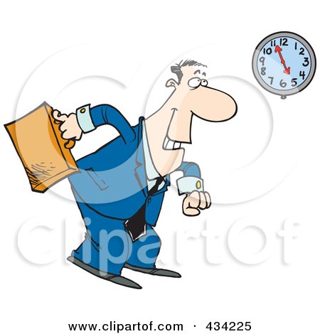 Royalty-Free (RF) Clipart Illustration of a Cartoon Businessman Leaving At The End Of The Work Day by toonaday