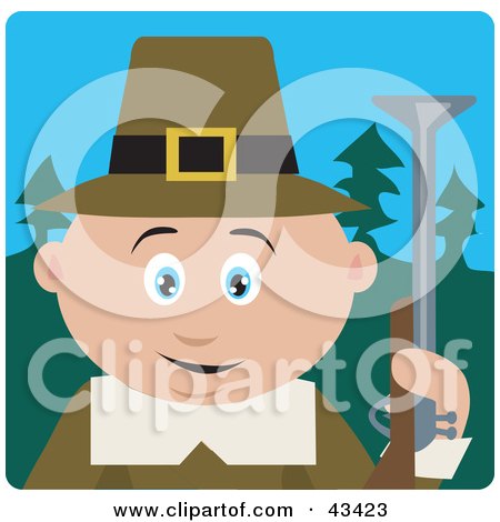 Clipart Illustration of a Hunting Male Caucasian Pilgrim Holding A Gun by Dennis Holmes Designs