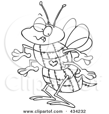Royalty-Free (RF) Clipart Illustration of Line Art of a Quilted Bee by toonaday