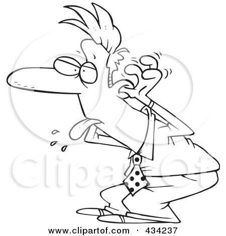 Royalty-Free (RF) Clipart Illustration of Line Art of a Cartoon Businessman Sticking His Tongue Out And Quitting by toonaday