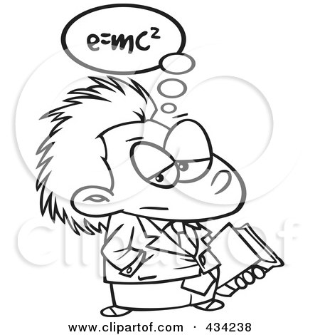 Royalty-Free (RF) Clipart Illustration of Line Art of Little Einstein Carrying A Book by toonaday