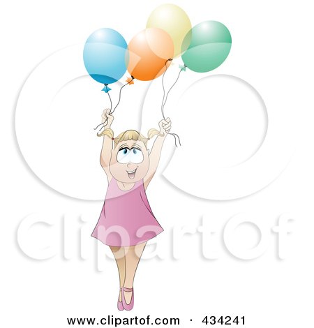 Royalty-Free (RF) Clipart Illustration of a Happy Blond Girl Holding Up Colorful Party Balloons by MilsiArt