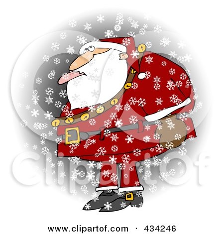 Royalty-Free (RF) Clipart Illustration of Santa Standing In The Snow And Catching A Snowflake With His Tongue by djart