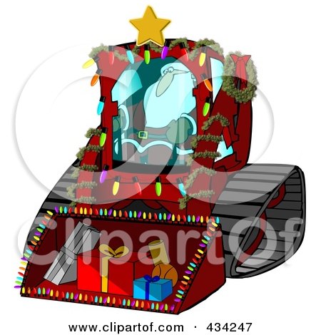 Royalty-Free (RF) Clipart Illustration of Santa Operating A Bobcat Machine With Gifts In The Bucket by djart