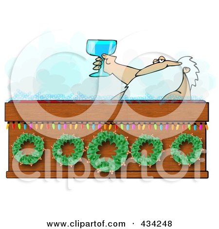 Royalty-Free (RF) Clipart Illustration of Santa Toasting With Wine In A Hot Tub by djart