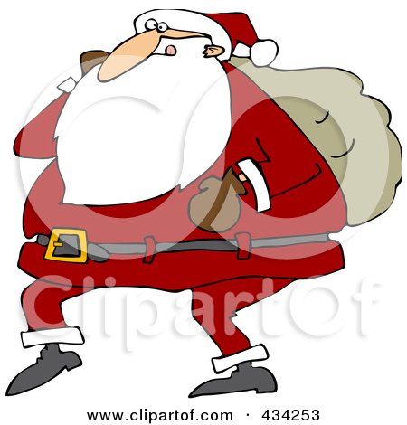 Royalty-Free (RF) Clipart Illustration of Santa Walking With One Arm Carrying A Sack Over His Shoulder by djart