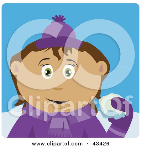 Clipart Illustration of a Latin American Girl Throwing Snowballs by Dennis Holmes Designs