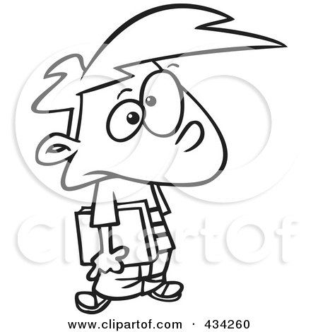 Royalty-Free (RF) Clipart Illustration of a Line Art Design Of A Bored School Boy Waiting by toonaday