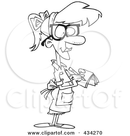 Royalty-Free (RF) Clipart Illustration of a Line Art Design Of A Waitress Taking An Order by toonaday