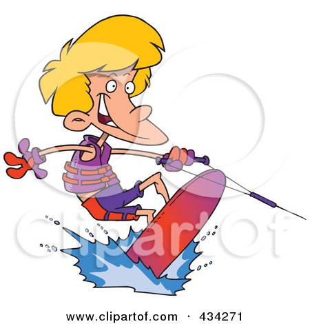 Royalty-Free (RF) Clipart Illustration of a Cartoon Boy Wakeboarding by toonaday