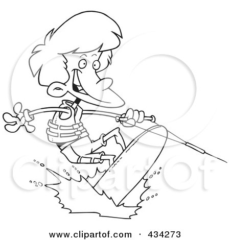 Royalty-Free (RF) Clipart Illustration of a Line Art Design Of A Cartoon Boy Wakeboarding by toonaday