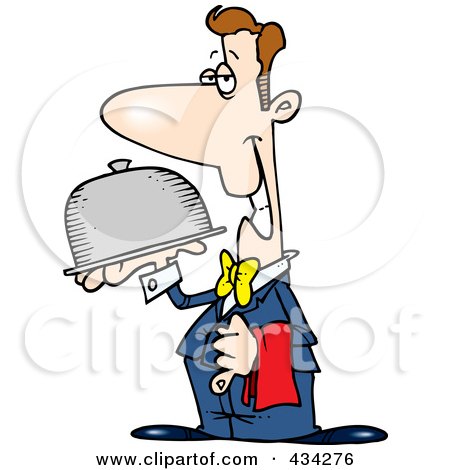 Royalty-Free (RF) Clipart Illustration of a Pleasant Waiter Carrying A Platter by toonaday