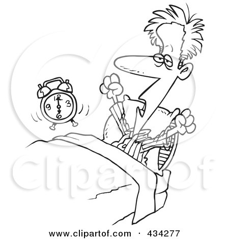 Royalty-Free (RF) Clipart Illustration of a Line Art Design Of A Man Stretching While Waking Up by toonaday