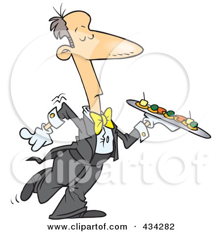 Royalty-Free (RF) Clipart Illustration of a Snobby Waiter Carrying A Tray by toonaday