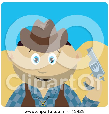 Clipart Illustration of a Mexican Cowboy Kid Holding A Pistil by Dennis Holmes Designs