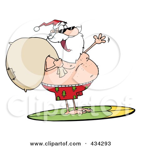 Royalty-Free (RF) Clipart Illustration of Santa Surfing - 2 by Hit Toon