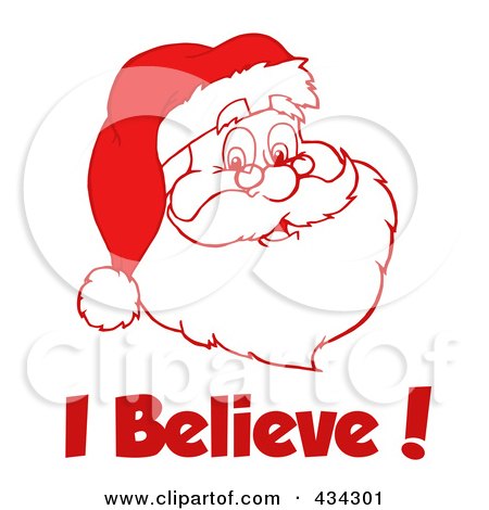 Royalty-Free (RF) Clipart Illustration of I Believe Text With A Red Santa Face by Hit Toon