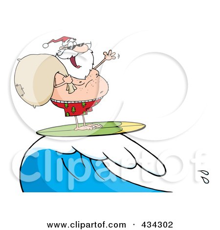 Royalty-Free (RF) Clipart Illustration of Santa Surfing - 4 by Hit Toon