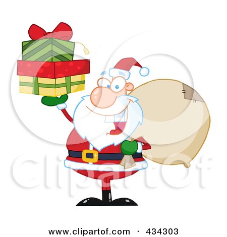 Royalty-Free (RF) Clipart Illustration of Santa Holding Gifts by Hit Toon