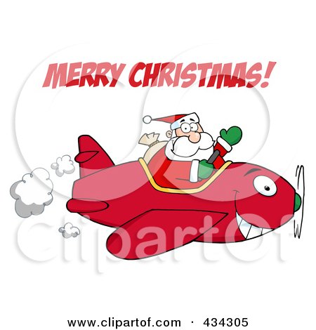 Royalty-Free (RF) Clipart Illustration of Santa Shouting Merry Christmas And Flying A Plane by Hit Toon