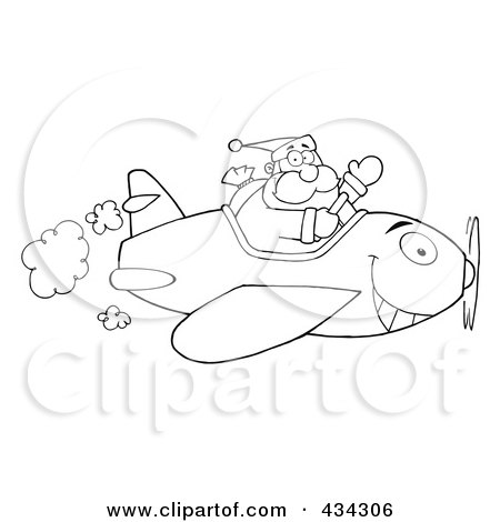 Royalty-Free (RF) Clipart Illustration of Santa Flying A Plane - 1 by Hit Toon