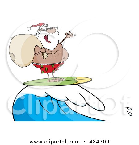 Royalty-Free (RF) Clipart Illustration of Santa Surfing - 3 by Hit Toon
