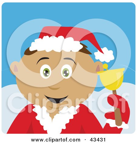 Clipart Illustration of a Latin American Bell Ringer Boy Calling For Christmas Donations by Dennis Holmes Designs