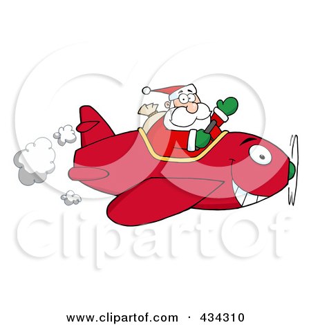 Royalty-Free (RF) Clipart Illustration of Santa Flying A Plane - 2 by Hit Toon