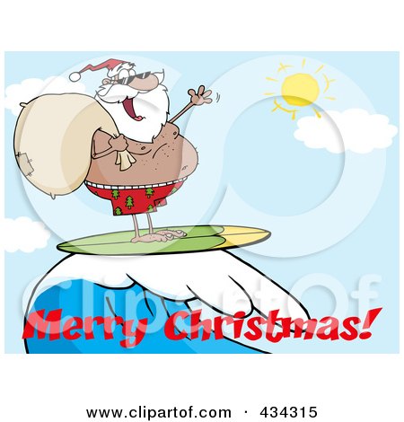 Royalty-Free (RF) Clipart Illustration of Santa Surfing - 5 by Hit Toon