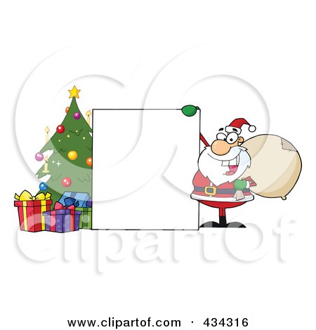 Royalty-Free (RF) Clipart Illustration of Santa With A Blank Sign - 2 by Hit Toon