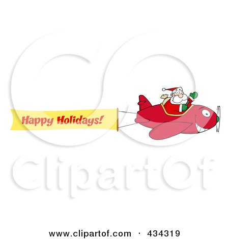 Royalty-Free (RF) Clipart Illustration of a Santa Flying A Plane Banner - 4 by Hit Toon