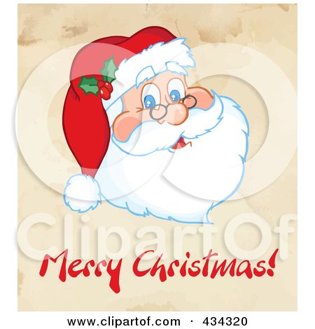 Royalty-Free (RF) Clipart Illustration of a Santa Face With Merry Christmas Text Over Grunge by Hit Toon