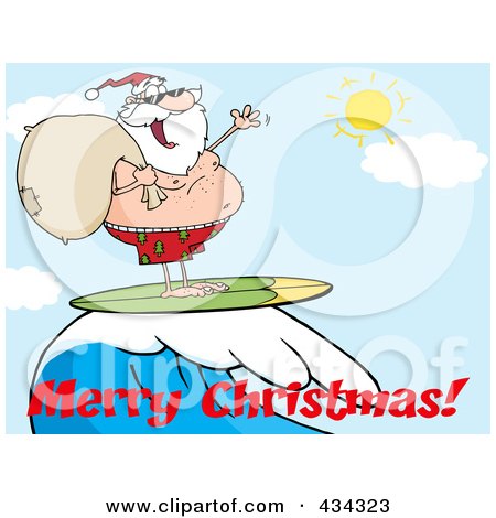Royalty-Free (RF) Clipart Illustration of Santa Surfing - 7 by Hit Toon