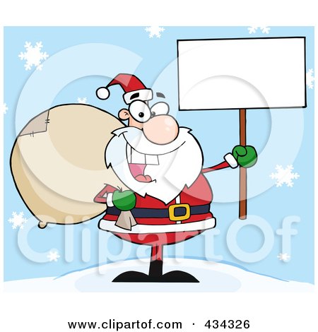 Royalty-Free (RF) Clipart Illustration of a Santa Holding A Blank Sign In The Snow by Hit Toon