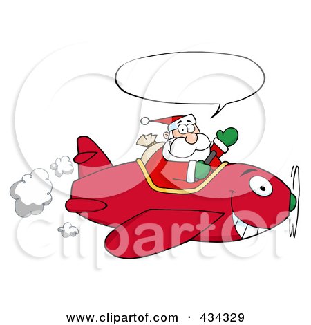 Royalty-Free (RF) Clipart Illustration of Santa Flying A Plane - 3 by Hit Toon