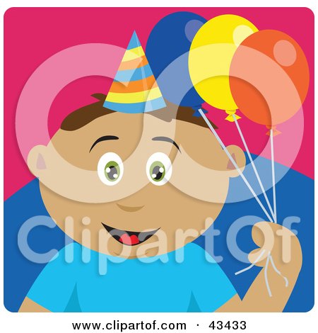 Clipart Illustration of a Latin American Birthday Boy Holding Balloons by Dennis Holmes Designs