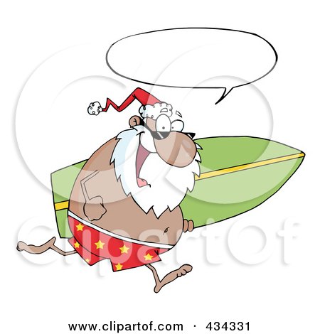 Royalty-Free (RF) Clipart Illustration of a Black Santa Running With A Surfboard - 1 by Hit Toon