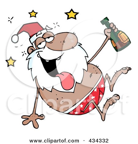 Royalty-Free (RF) Clipart Illustration of a Drunk Black Santa - 1 by Hit Toon