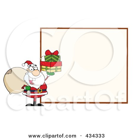 Royalty-Free (RF) Clipart Illustration of Santa With A Blank Sign - 1 by Hit Toon