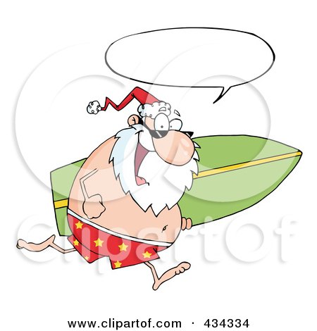 Royalty-Free (RF) Clipart Illustration of Santa Running With A Surfboard - 1 by Hit Toon