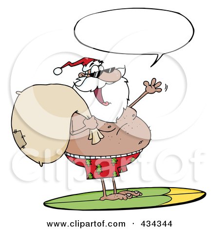 Royalty-Free (RF) Clipart Illustration of a Black Santa Surfing - 2 by Hit Toon