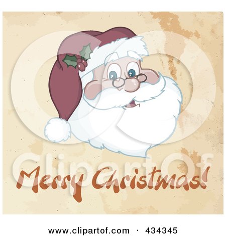 Royalty-Free (RF) Clipart Illustration of a Faded Santa Face With Merry Christmas Text Over Grunge by Hit Toon