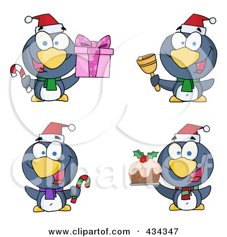 Royalty-Free (RF) Clipart Illustration of a Digital Collage Of Christmas Penguins by Hit Toon