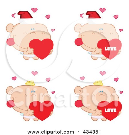 Royalty-Free (RF) Clipart Illustration of a Digital Collage Of Cupids Holding Hearts by Hit Toon