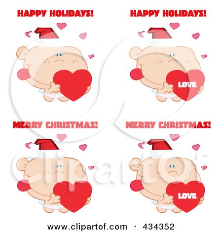 Royalty-Free (RF) Clipart Illustration of a Digital Collage Of Cupids Holding Hearts With Merry Christmas Text by Hit Toon