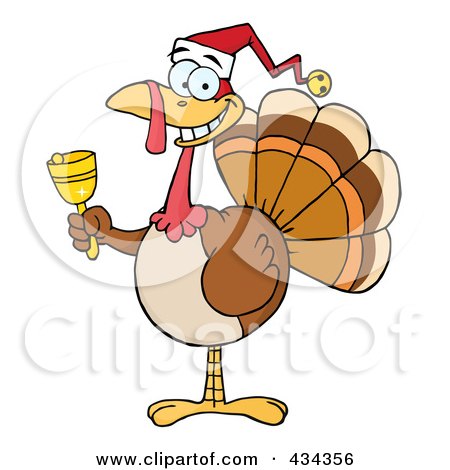 Royalty-Free (RF) Clipart Illustration of a Christmas Turkey Ringing A Bell - 2 by Hit Toon