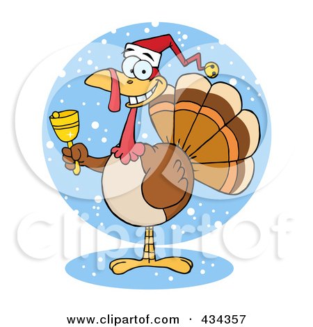 Royalty-Free (RF) Clipart Illustration of a Christmas Turkey Ringing A Bell Over Snow by Hit Toon
