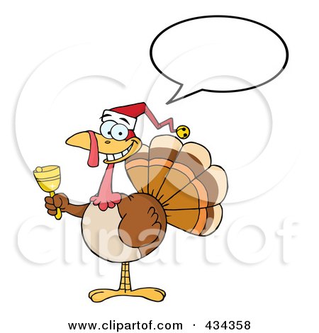 Royalty-Free (RF) Clipart Illustration of a Christmas Turkey Ringing A Bell - 3 by Hit Toon