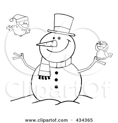 Royalty-Free (RF) Clipart Illustration of a Happy Snowman With Birds - 1 by Hit Toon